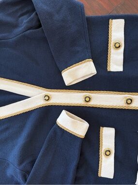 St. John Navy Blue Knit Jacket with Cream & Gold Trim